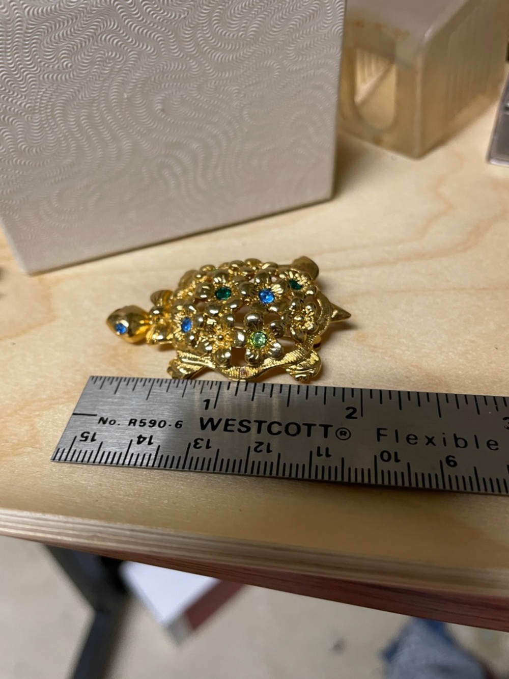 Avon Gold-Tone Turtle Brooch with Blue & Green Accents